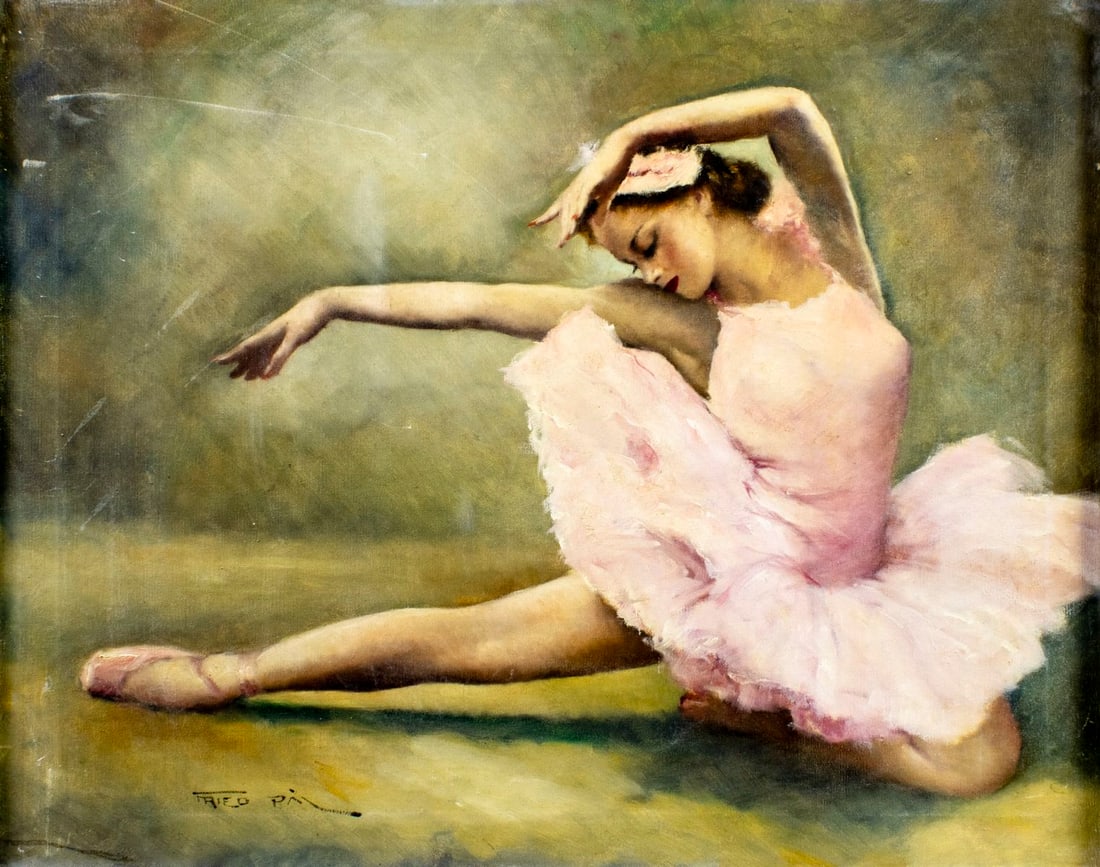 Pal Fried (NY,CA,Hungary,1893-1976) oil painting: ARTIST: Pal Fried (New York, California, Hungarian, 1893 - 1976) TITLE: Ballerina MEDIUM: oil on canvas CONDITION: Some scratches/paint losses. No visible inpaint under UV