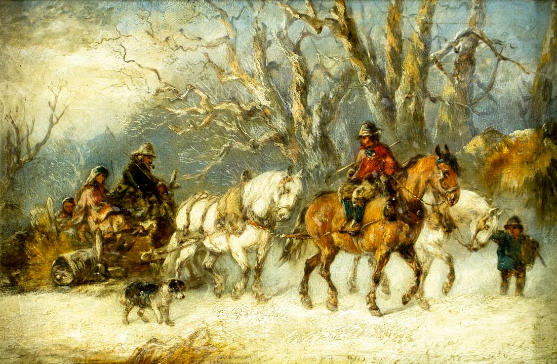 Antique 19C European oil painting signed (1 of 12)