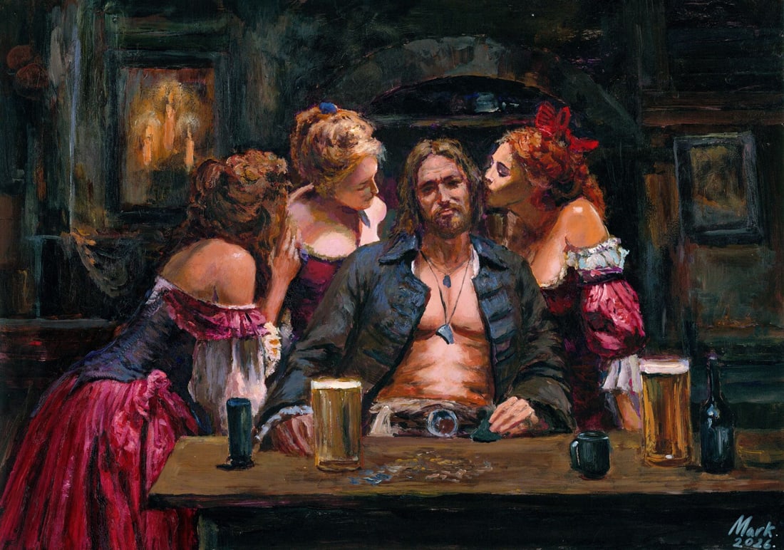 Mark Zybkin (Ukraine,20/21C) oil painting: ARTIST: Mark Zybkin (Ukrainian, 20/21 centuries) TITLE: Tavern Scene MEDIUM: oil on heavy paper CONDITION: Few minor paint losses. No visible inpaint under UV light.