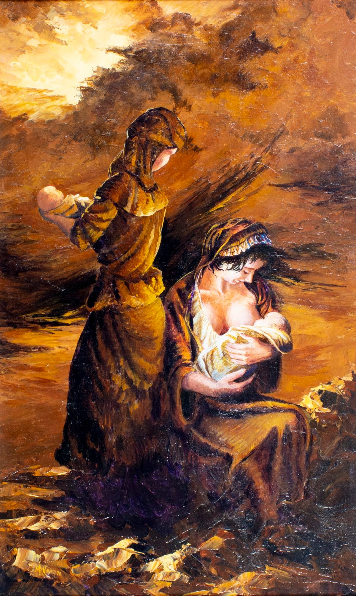 Robert McKinney (CA,1923-1999) oil painting: ARTIST: Robert McKinney (California, 1923 - 1999) TITLE: Mothers MEDIUM: oil on canvas CONDITION: Very good. No visible inpaint under UV light. Wear to frame. A
