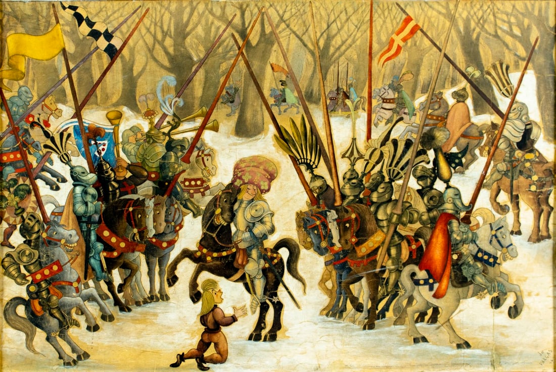 De Vargas (Europe,mid 20C) watercolor painting (1 of 14)