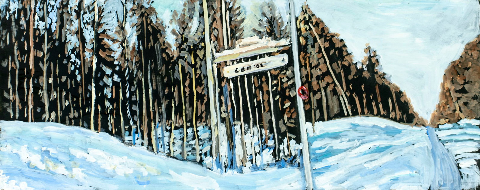 Evelyn Metzger (NY,Brazil,1911-2007) oil painting: ARTIST: Evelyn Borchard Metzger (New York, Brazilian, 1911 - 2007) TITLE: Winter Forest Landscape YEAR: 2002 MEDIUM: oil on board CONDITION: Minor damage