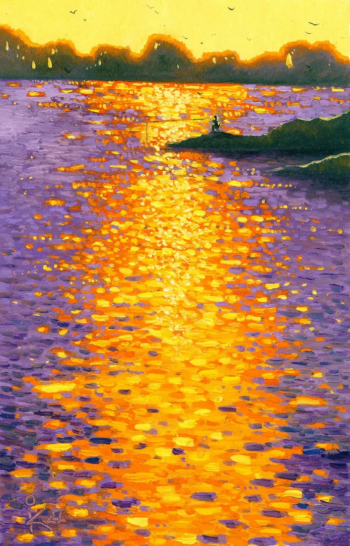 Inna Kravtsova (Ukraine,20/21C) oil painting: ARTIST: Inna Kravtsova (Ukraine, 20/21 centuries) TITLE: Sunset Coastal Landscape MEDIUM: oil on canvas CONDITION: Very good. No visible inpaint under UV light. A