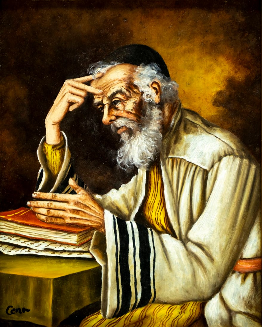 Cena (Europe,20C) oil painting: ARTIST: Cena (European, 20 century) TITLE: Portrait of Jewish Man MEDIUM: oil on board CONDITION: Overall good. No visible inpaint under UV light. Wear to frame.