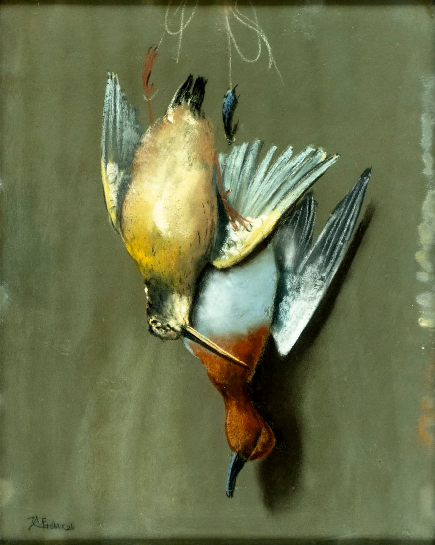 Antique early 20C American pastel painting signed: ARTIST: - (American, early 20 century) TITLE: Still Life with Dead Game MEDIUM: pastel on paper CONDITION: Minor age toning. Few minor paint losses. Framed under glass. Mi