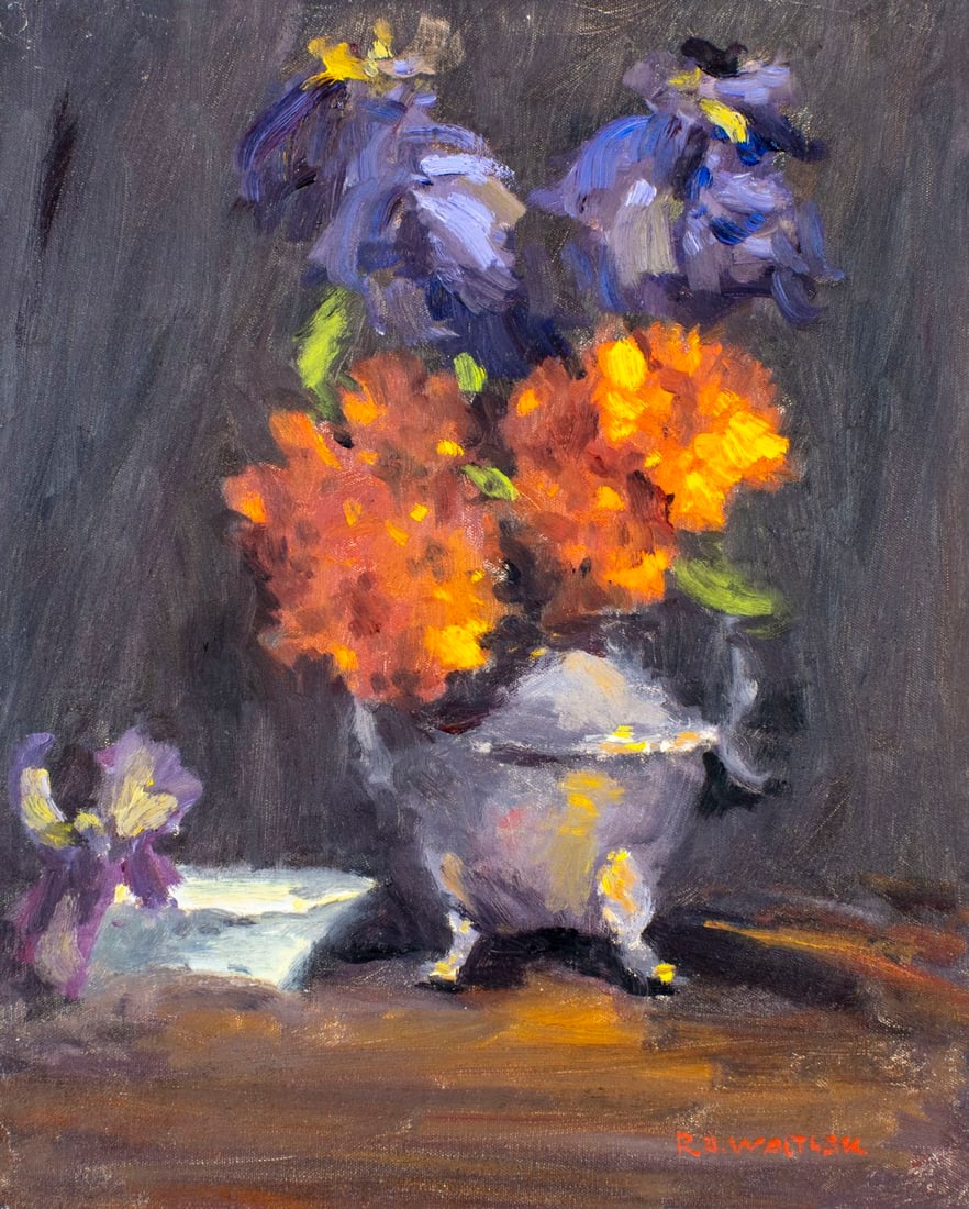 Robert Waltsak (NJ,b 1944) oil painting: ARTIST: Robert Alan Waltsak (New Jersey, born 1944) TITLE: Still Life with Vase of Flowers MEDIUM: oil on canvas CONDITION: Very good. No visible inpaint under UV light.