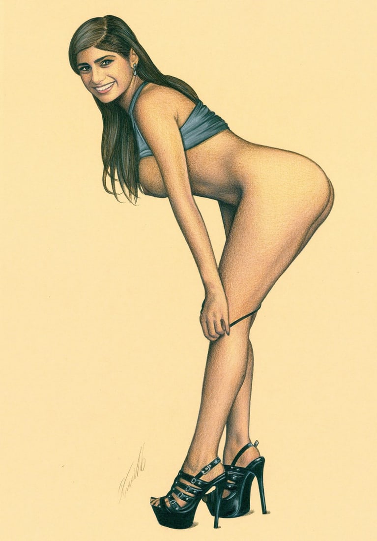 Rene Prudlo (German,b 1974) colored pencil painting: ARTIST: Rene Prudlo (Germany, born 1974) TITLE: Nude MEDIUM: colored pencil on heavy paper CONDITION: Very good. ART SIZE: 12 x 8 inches / 30 x 20 cm