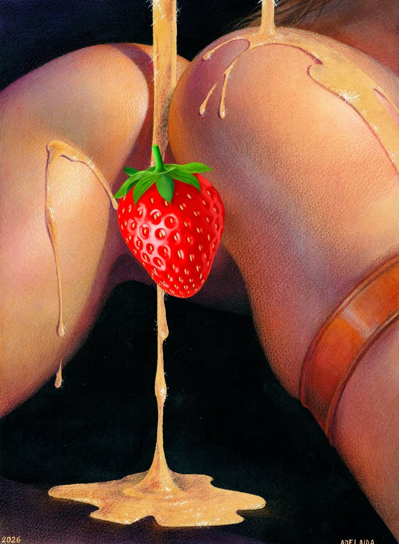 Alina Shovkova (Ukraine,20/21C) mixed media painting: ARTIST: Alina Shovkova (Ukrainian, 20/21 centuries) TITLE: Nude with Honey MEDIUM: mixed media on heavy paper CONDITION: Very good. ART SIZE: 16 x 12 inc