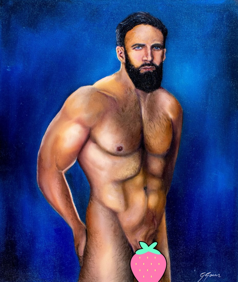 Gustavo Gomez (Colombia,FL,b 1956) oil painting: ARTIST: Gustavo Alonso Gomez (Colombian, Florida, b 1956) TITLE: Male Nude MEDIUM: oil on canvas CONDITION: Unstretched (In-House stretching available). Few minor paint loss