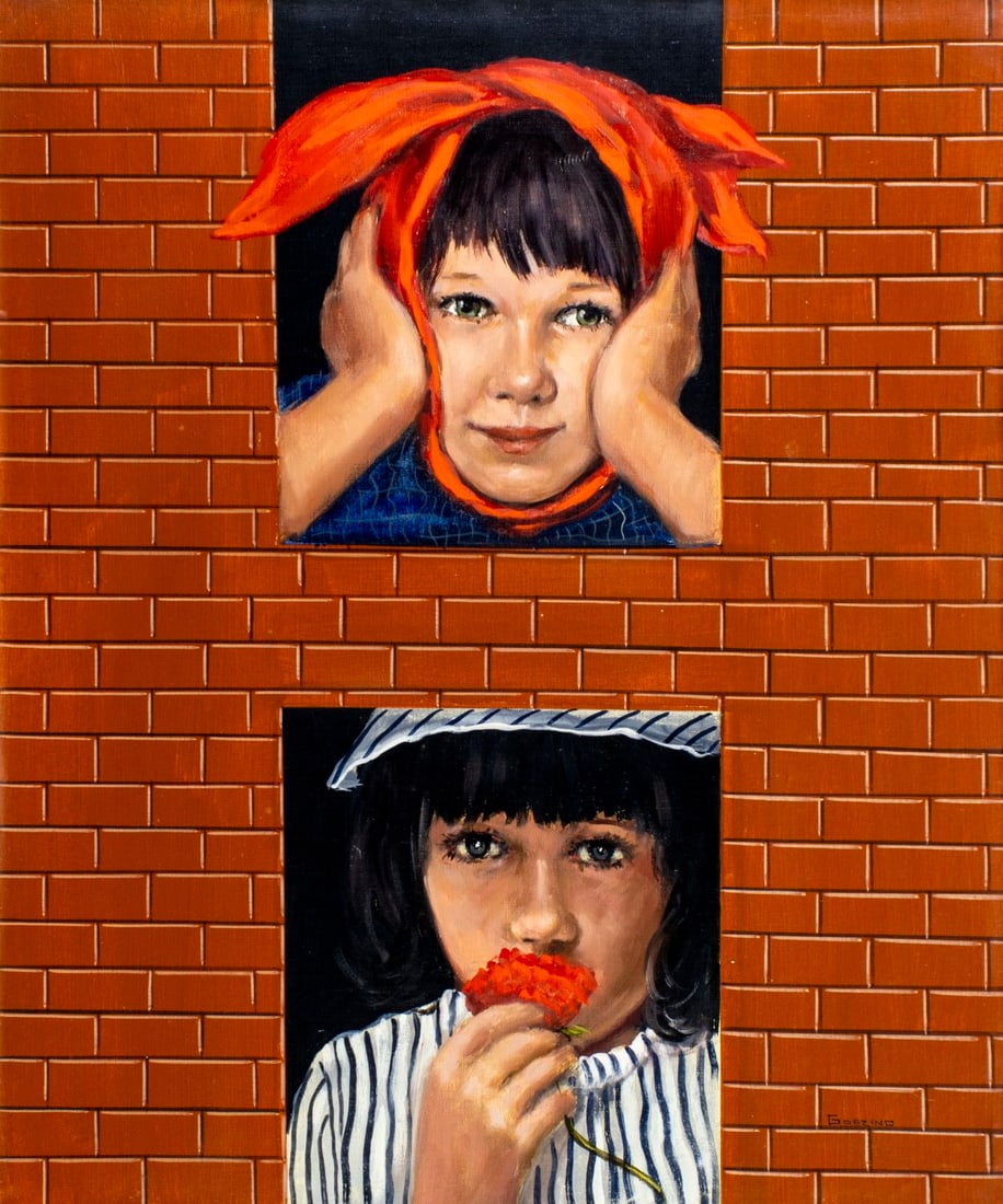 Garzino (Italy,20C) oil painting: ARTIST: Garzino (Italian, 20 century) TITLE: Portraits of Children MEDIUM: oil on canvas CONDITION: Unstretched (In-House stretching available) (In-House stretching availabl