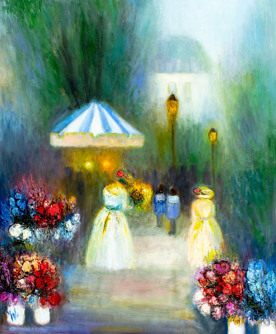 Yolanda Razzeto (Peru,1948-?) oil painting: ARTIST: Yolanda Razzeto (Peruvian, 1948 - ???) TITLE: Park Landscape MEDIUM: oil on canvas CONDITION: Unstretched (In-House stretching available). Overall good. No visible