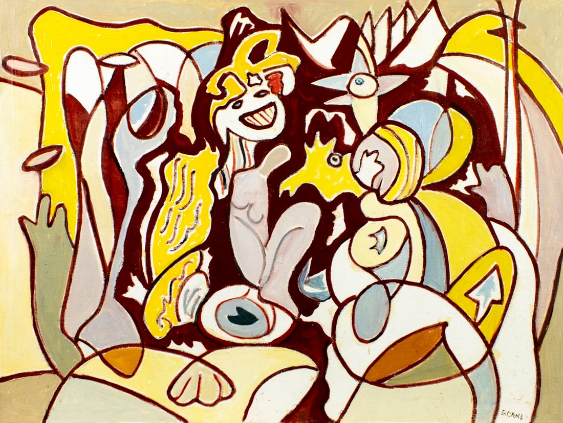 Mortimer Borne (NY,Poland,1902-1987) oil painting: ARTIST: Mortimer Borne (New York, Polish, 1902 - 1987) TITLE: Magic (titled on stretcher) YEAR: 1971 MEDIUM: oil on canvas CONDITION: Few minor paint los