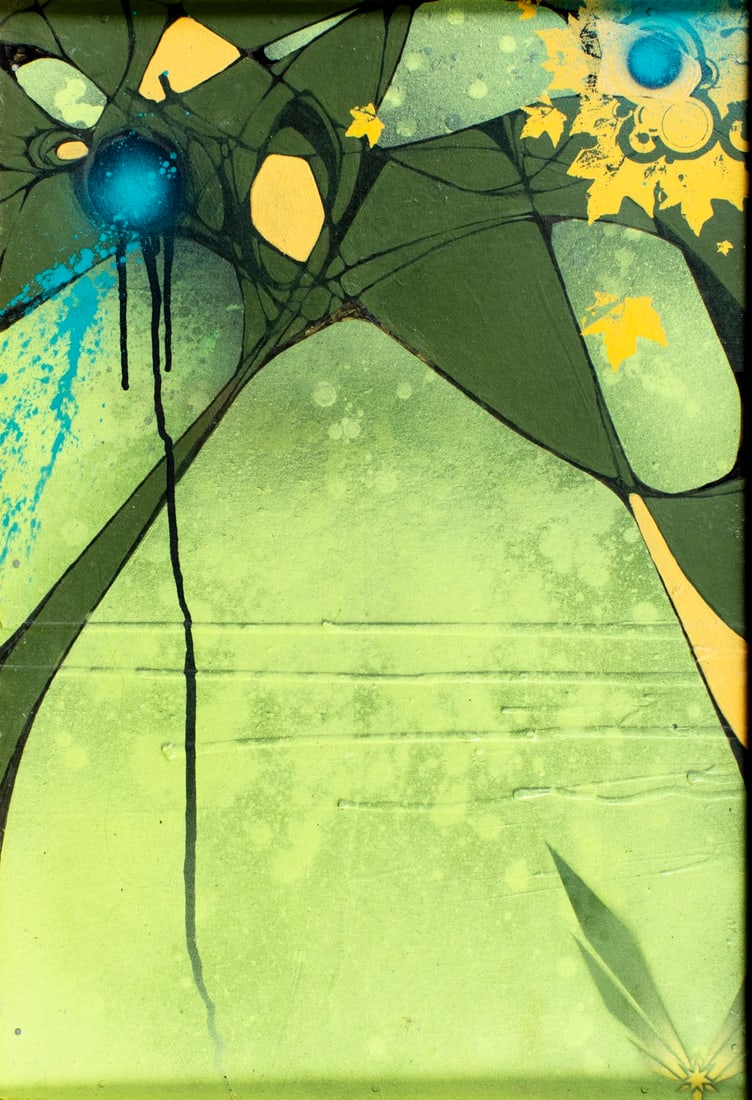 Vintage 20/21C American acrylic painting: ARTIST: - (American, 20/21 centuries) TITLE: Abstract Composition MEDIUM: acrylic on board CONDITION: Few small scratches/paint losses. No visible inpaint under UV light. We