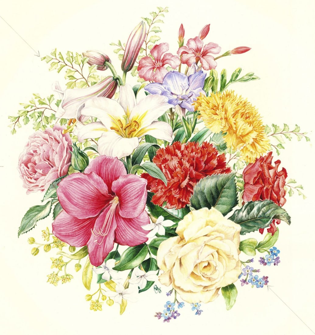 Rosanne Sanders (UK,20/21C) watercolor painting: ARTIST: Rosanne Sanders (United Kingdom, 20/21 centuries) TITLE: Spanish Anniversary Plate (titled on verso) MEDIUM: watercolor on heavy paper CONDITION: Minor foxing. Some