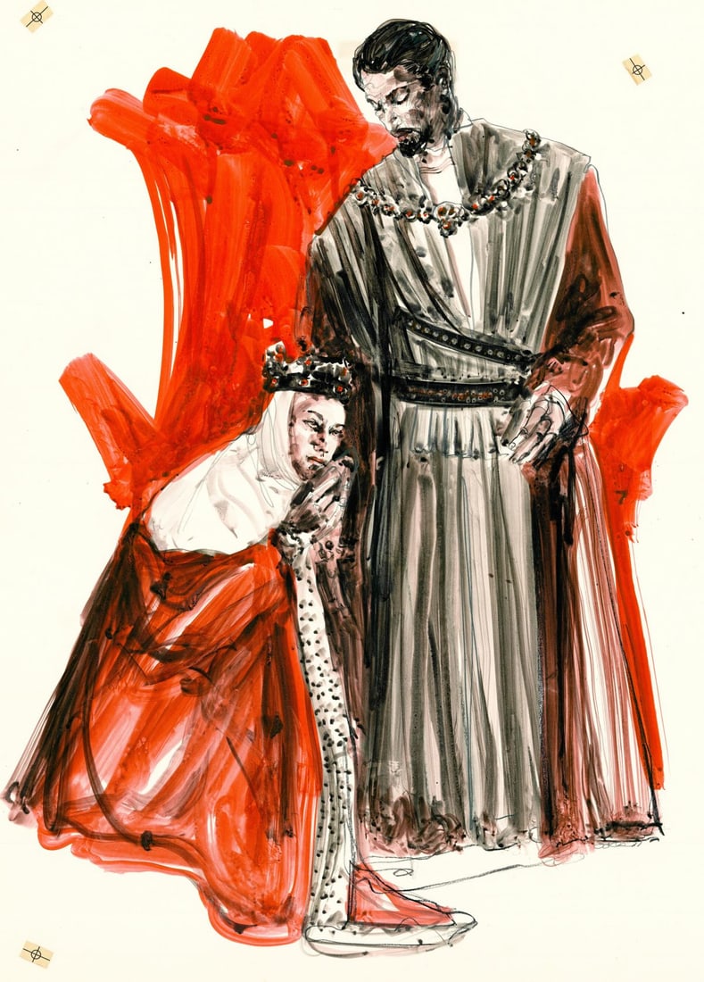 Bill Oakes (NH,1944-2005) watercolor painting: ARTIST: Bill Oakes (New Hampshire, 1944 - 2005) TITLE: William Shakespeare Illustration YEAR: 1977 MEDIUM: watercolor on heavy paper CONDITION: Few small