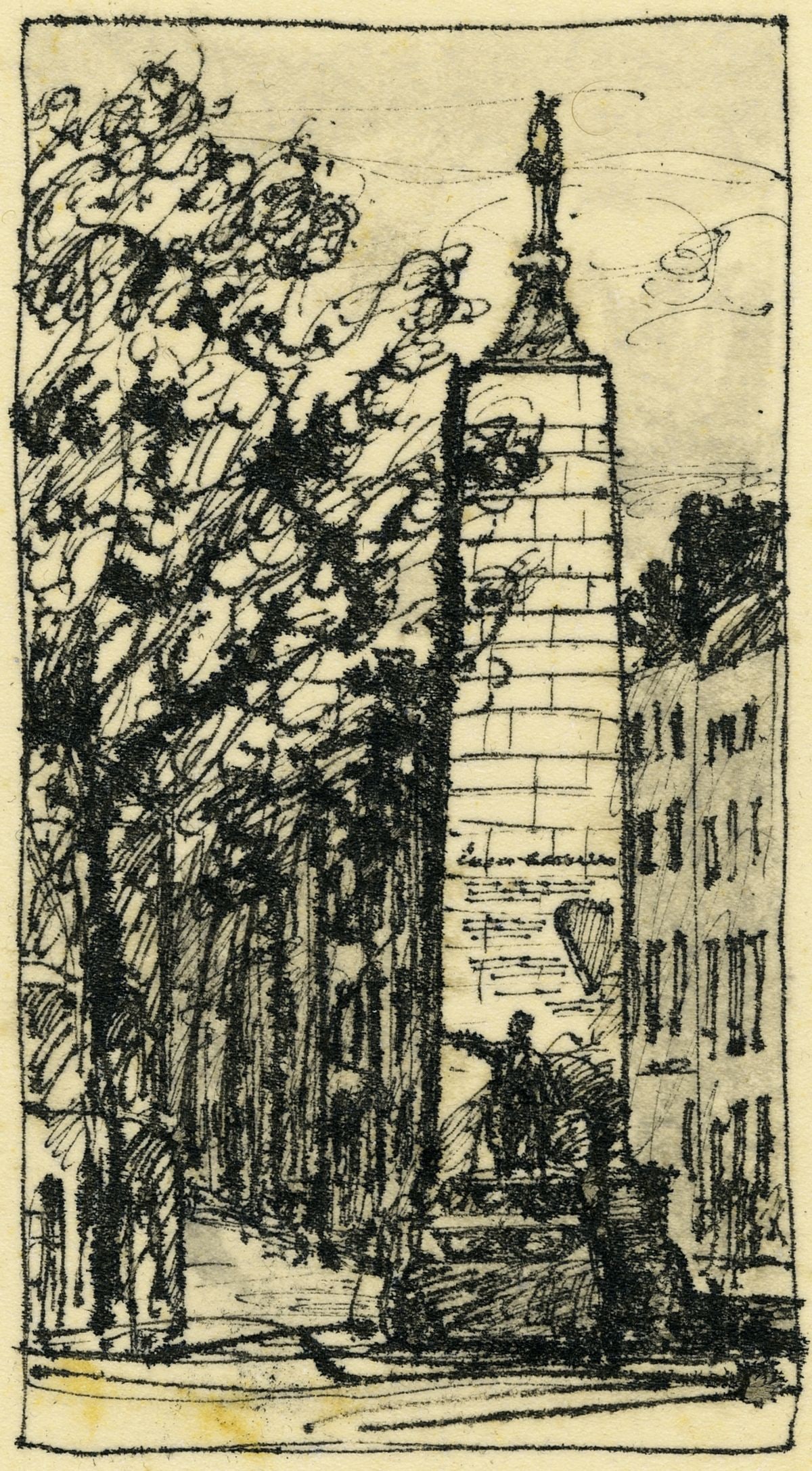 Allan Mardon (NY,AZ,Canada,1931-2020) ink painting: ARTIST: Allan Mardon (New York, Arizona, Canadian, 1931 - 2020) TITLE: Illustration YEAR: 1979 MEDIUM: ink on paper. Paper applied to board. CONDITION: