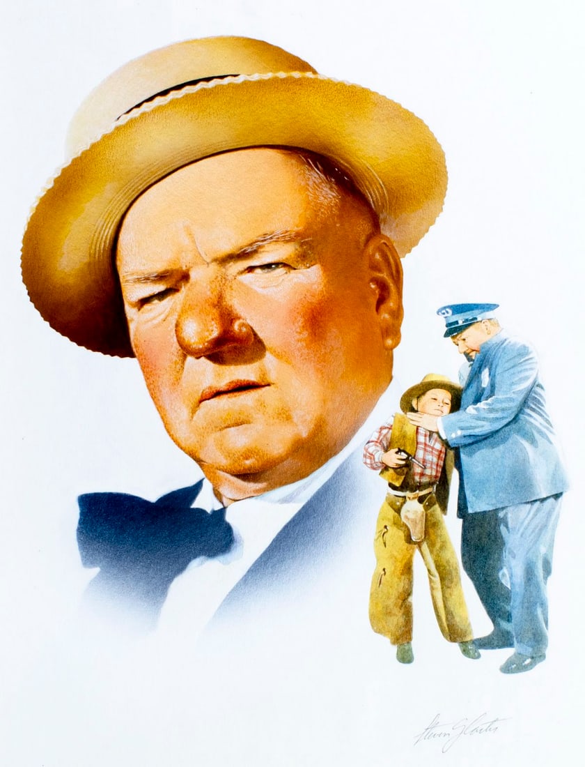 Steven Carter (US,20C) watercolor painting: ARTIST: Steven Carter (American, 20 century) TITLE: W C Fields YEAR: 1979 MEDIUM: watercolor on board CONDITION: Some small damages to corners.