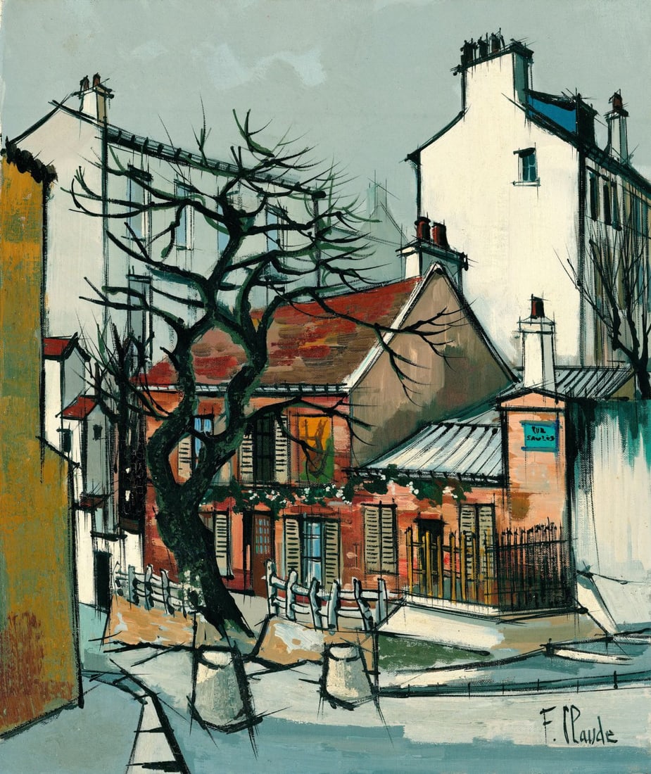 F Claude (France,20C) oil painting: ARTIST: F Claude (French, 20 century) TITLE: Paris Cityscape MEDIUM: oil on canvas CONDITION: Unstretched (In-House stretching available) (In-House stretching available). So