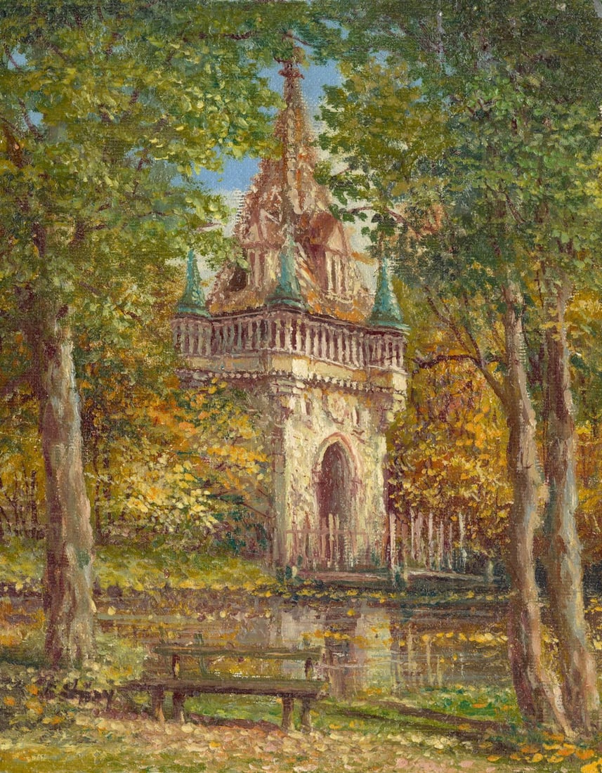 M Schony (German,1913-?) oil painting: ARTIST: M Schony (Germany, 1913 - ???) TITLE: Cityscape - Laxenburg bei Wien MEDIUM: oil on canvas CONDITION: Unstretched (In-House stretching available) (In-House stretch