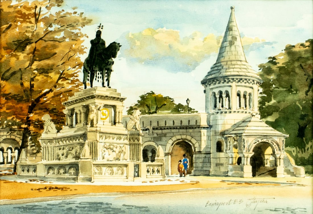 Vintage 20C Hungarian watercolor painting signed (1 of 11)