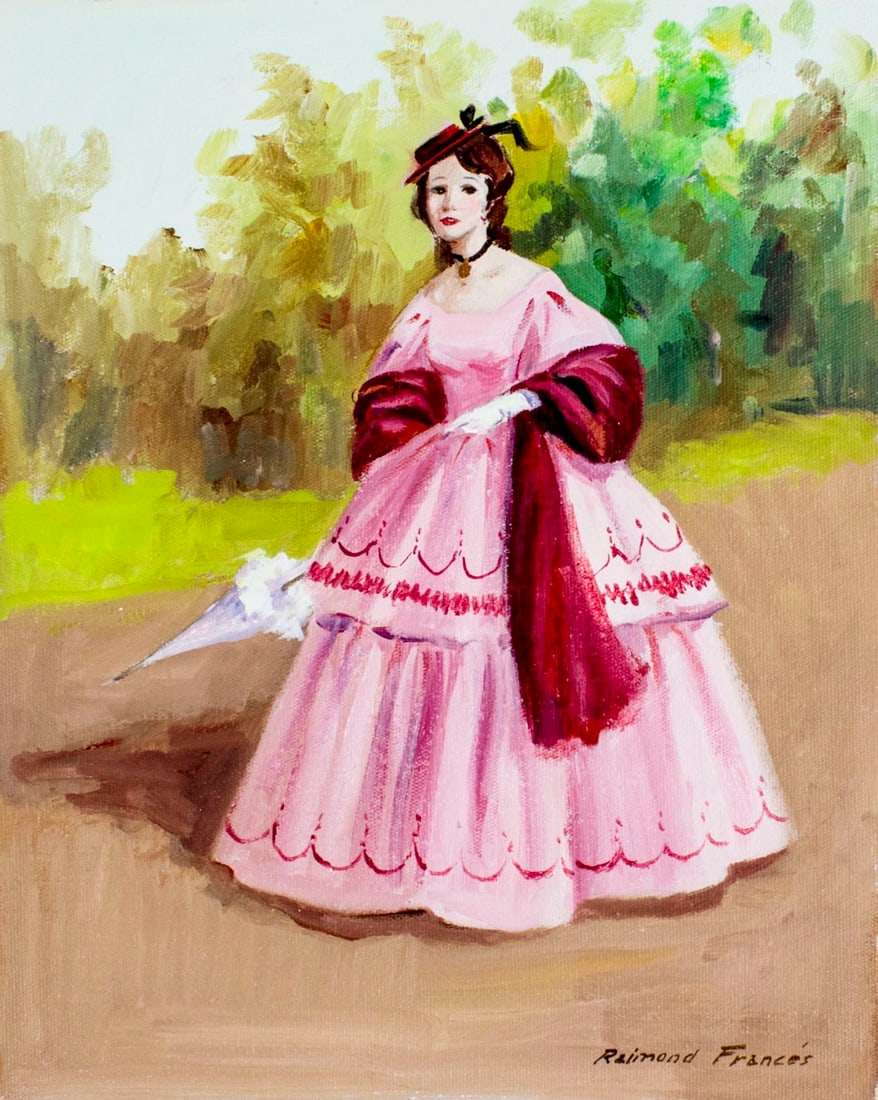 Raimond Frances (US,France,20C) oil painting: ARTIST: Raimond Frances (American, French, 20 century) NAME: Walking Lady MEDIUM: oil on canvas CONDITION: Very good. Unstretched (In-House stretching available) (In-House stretching availab