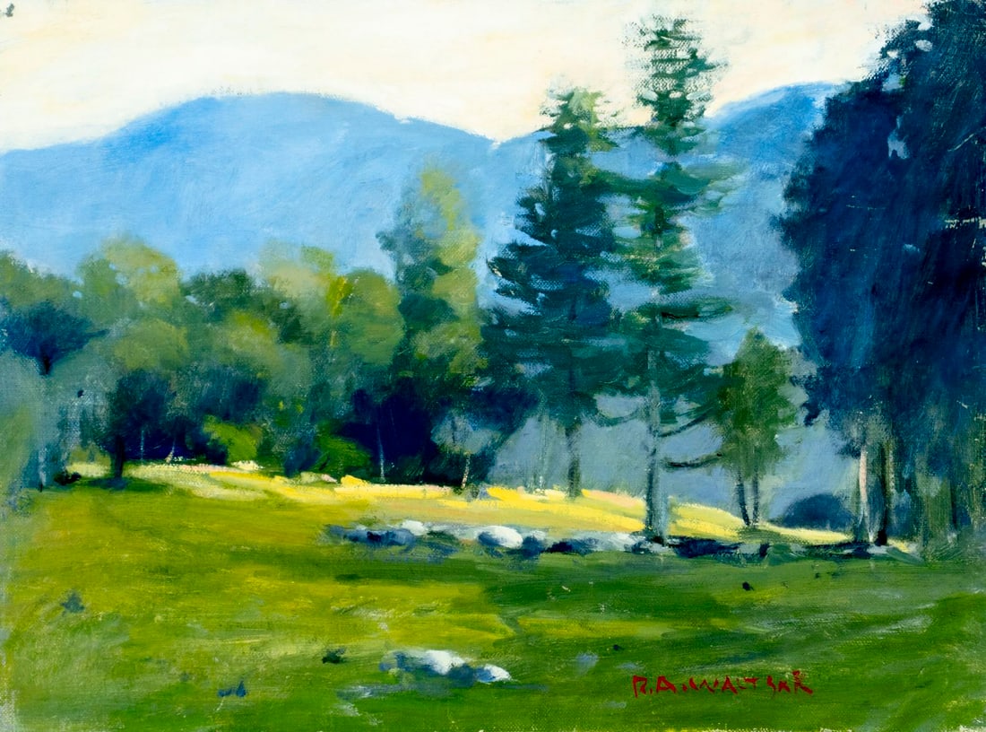 Robert Waltsak (NJ,b 1944) oil painting: ARTIST: Robert Alan Waltsak (New Jersey, born 1944) TITLE: Mountain Landscape MEDIUM: oil on canvas CONDITION: Some small scratches/paint losses. No visible inpaint under UV