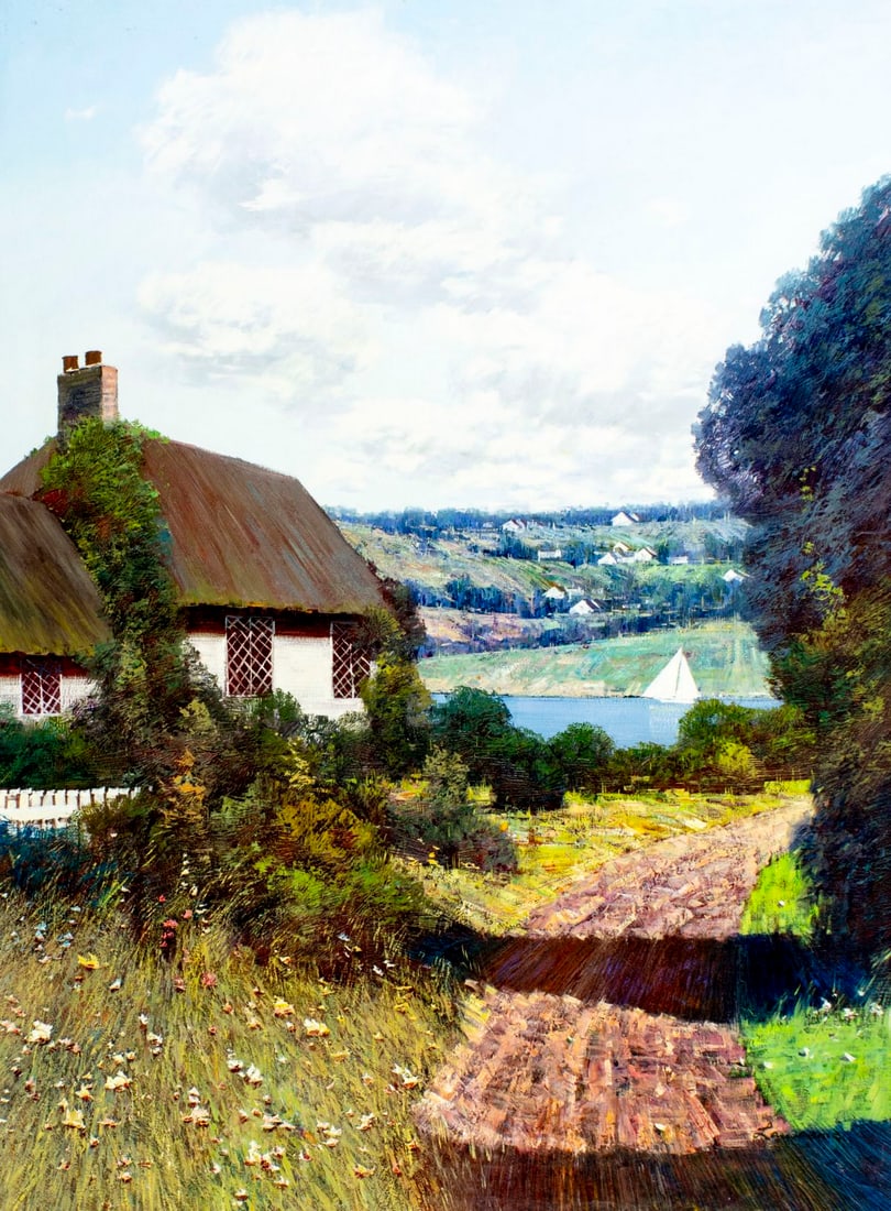 Law Kwok Leung (China,US,1954-?) oil painting: ARTIST: Law Kwok Leung (China, United States, 1954 - ???) TITLE: Country River Landscape MEDIUM: oil on canvas CONDITION: Unstretched (In-House stretching available) (In-Hou