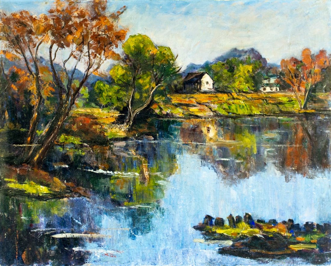 Vintage mid 20C American oil painting (1 of 12)