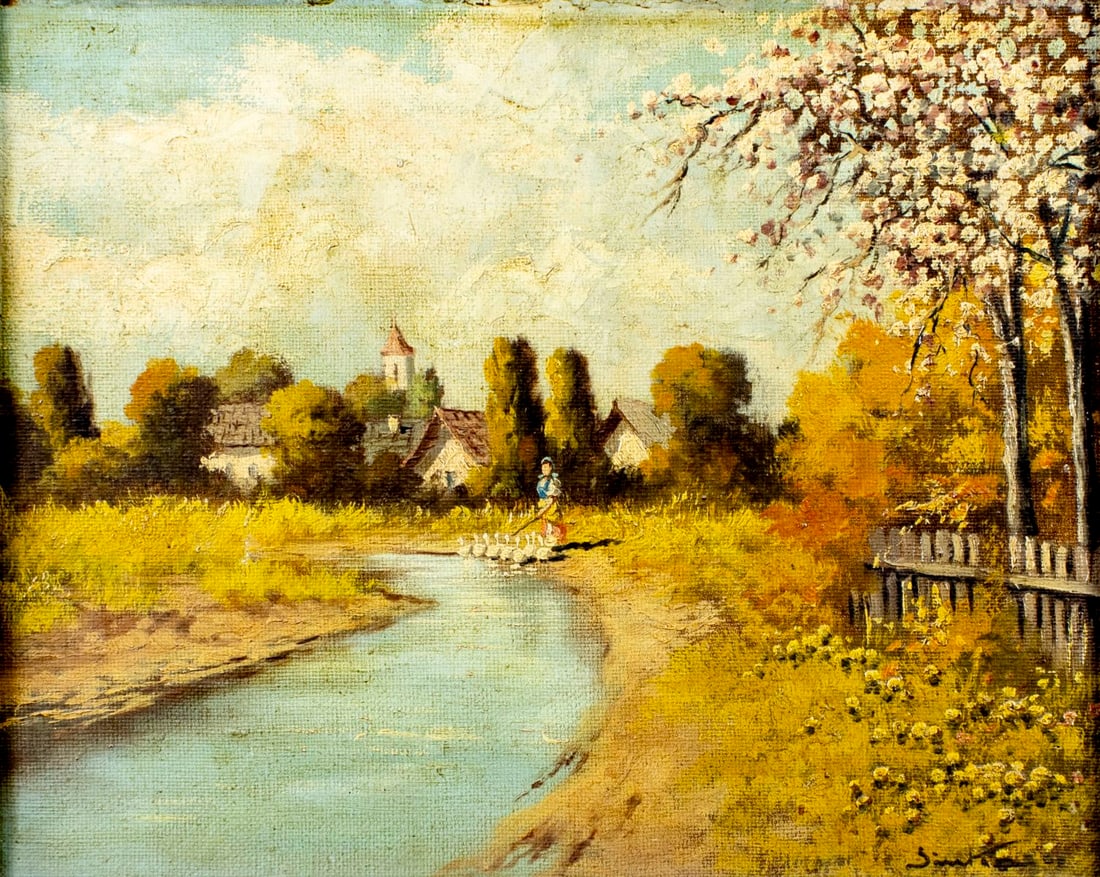 Vintage 20C Hungarian oil painting signed (1 of 12)