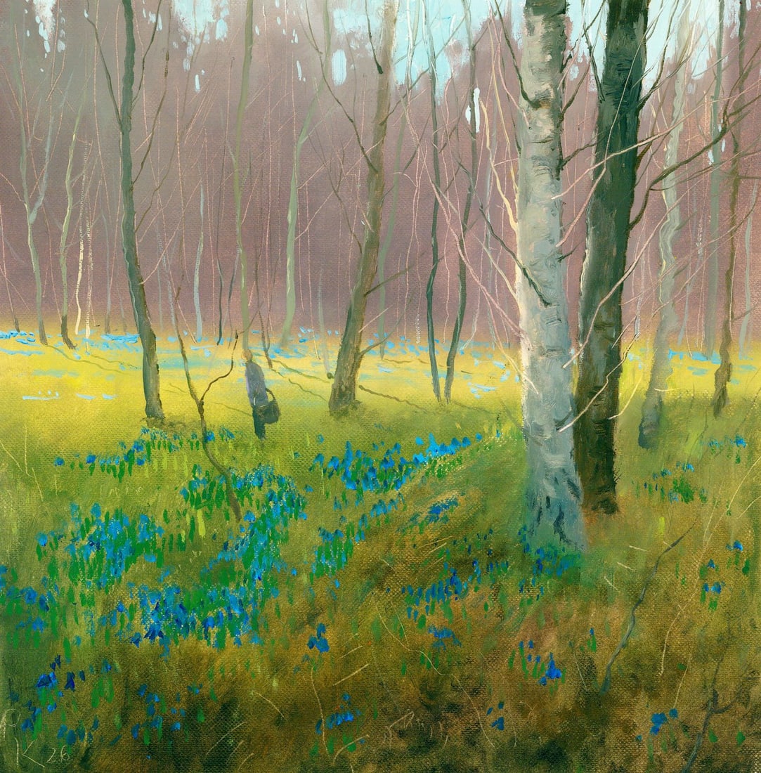 Inna Kravtsova (Ukraine,20/21C) oil painting: ARTIST: Inna Kravtsova (Ukraine, 20/21 centuries) TITLE: Forest Landscape with Flowers MEDIUM: oil on heavy paper CONDITION: Very good. No visible inpaint under UV light.