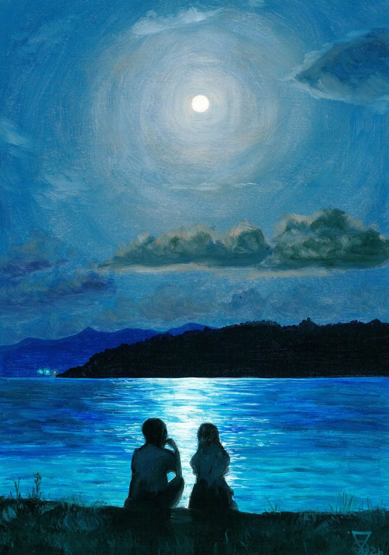 Oleksandr Pukhno (Ukraine,20/21C) oil painting: ARTIST: Oleksandr Pukhno (Ukraine, 20/21 centuries) TITLE: Moonlit Landscape with Figures MEDIUM: oil on heavy paper CONDITION: Very good. No visible inpaint under UV light.