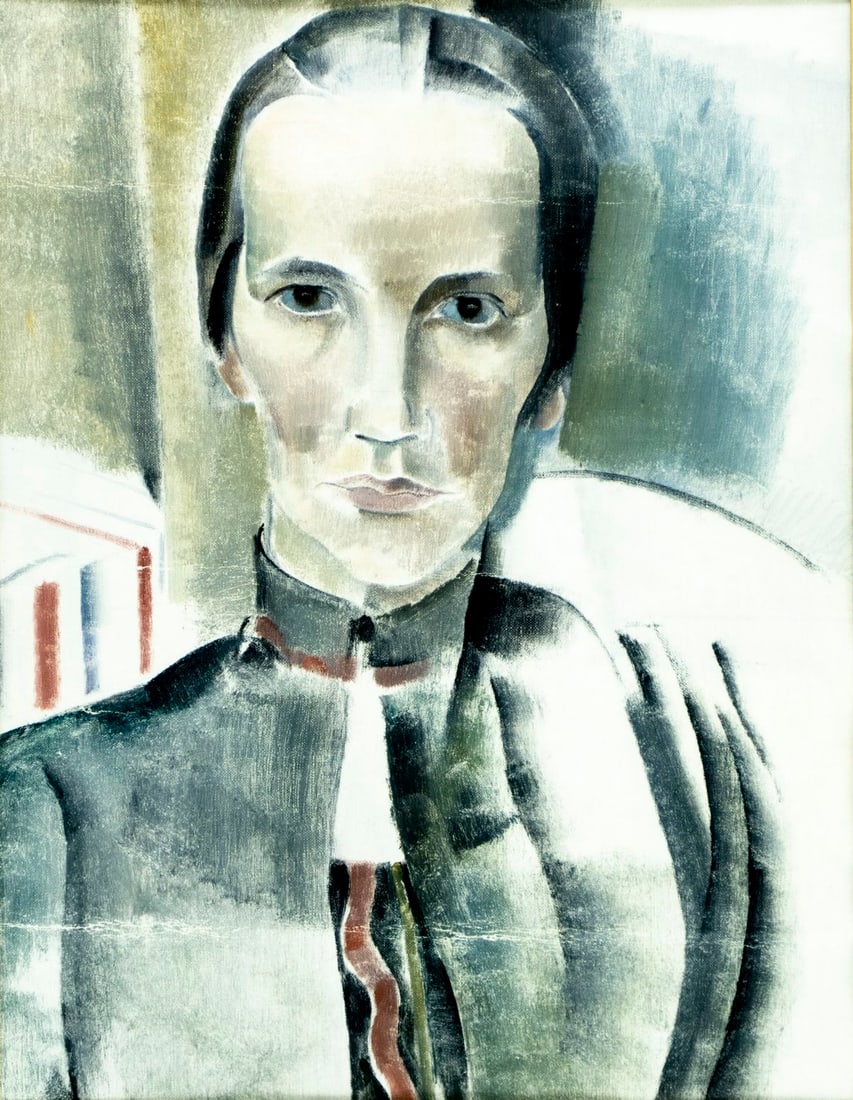 Wim Schuhmacher (Dutch,1894-1986) CATALOGUED oil painting: ARTIST: Wim Schuhmacher (Netherlands, 1894 - 1986) TITLE: Portrait of Woman MEDIUM: oil on canvas CONDITION: Some horizontal crease lines. Minor paint losses. Minor craque