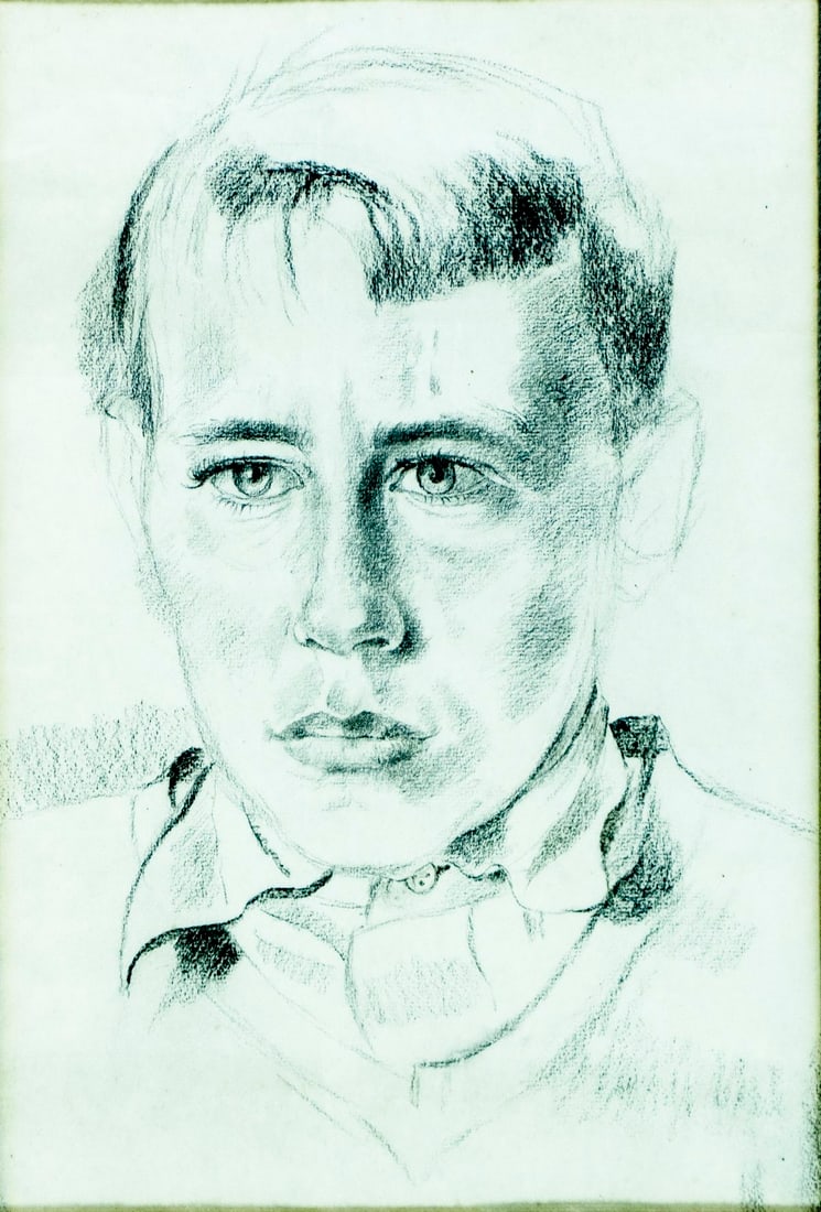 Wim Schuhmacher (Dutch,1894-1986) graphite painting: ARTIST: Wim Schuhmacher (Netherlands, 1894 - 1986) TITLE: Portrait of artist's son Max MEDIUM: graphite on paper CONDITION: Some age toning. Framed under glass. Wear to fr