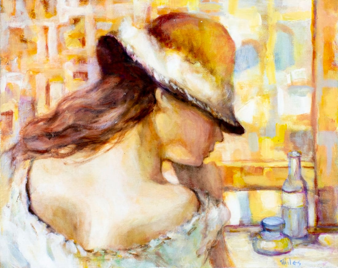 Matthew Miles (NY,1924-?) oil painting: ARTIST: Matthew Albert Miles (New York, 1924 - ???) TITLE: Woman in Hat MEDIUM: oil on canvas CONDITION: Unstretched (In-House stretching available) (In-House stretching a