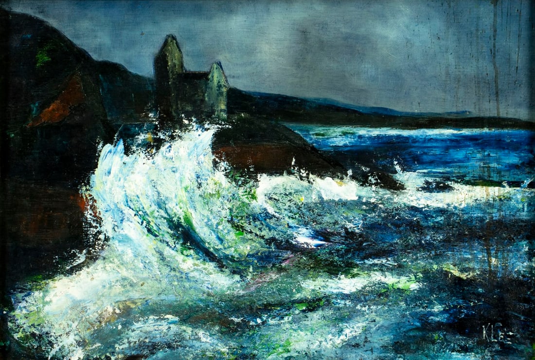 Raymond Klee (UK,France,1925-2013) oil painting: ARTIST: Raymond Klee (English, French, 1925 - 2013) TITLE: Seascape MEDIUM: oil on board CONDITION: Some staining. Some small scratches/paint losses. No visible inpaint unde