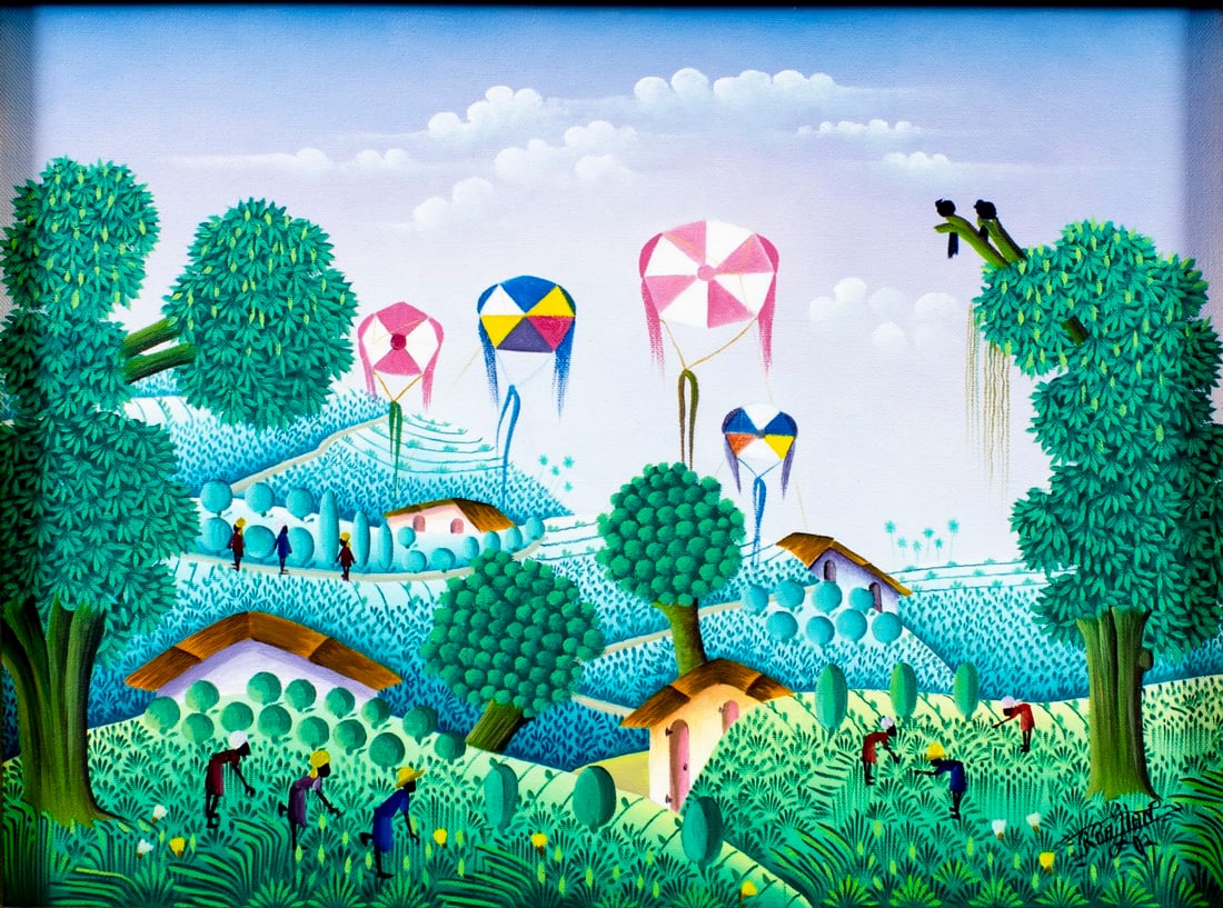 Remy Paillant (Haiti,b 1955) oil painting: ARTIST: Remy Paillant (Haitian, born 1955) TITLE: Haitian Landscape MEDIUM: oil on canvas CONDITION: Very good. No visible inpaint under UV light. Wear to frame.