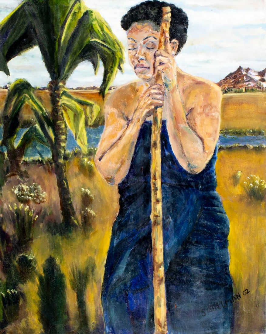 Susan Hershberg Adelman (MI,1941-?) oil painting: ARTIST: Susan Hershberg Adelman (Michigan, 1941 - ???) TITLE: Native Hawaiian Woman YEAR: 2002 MEDIUM: oil on canvas CONDITION: Few minor scratches/pai