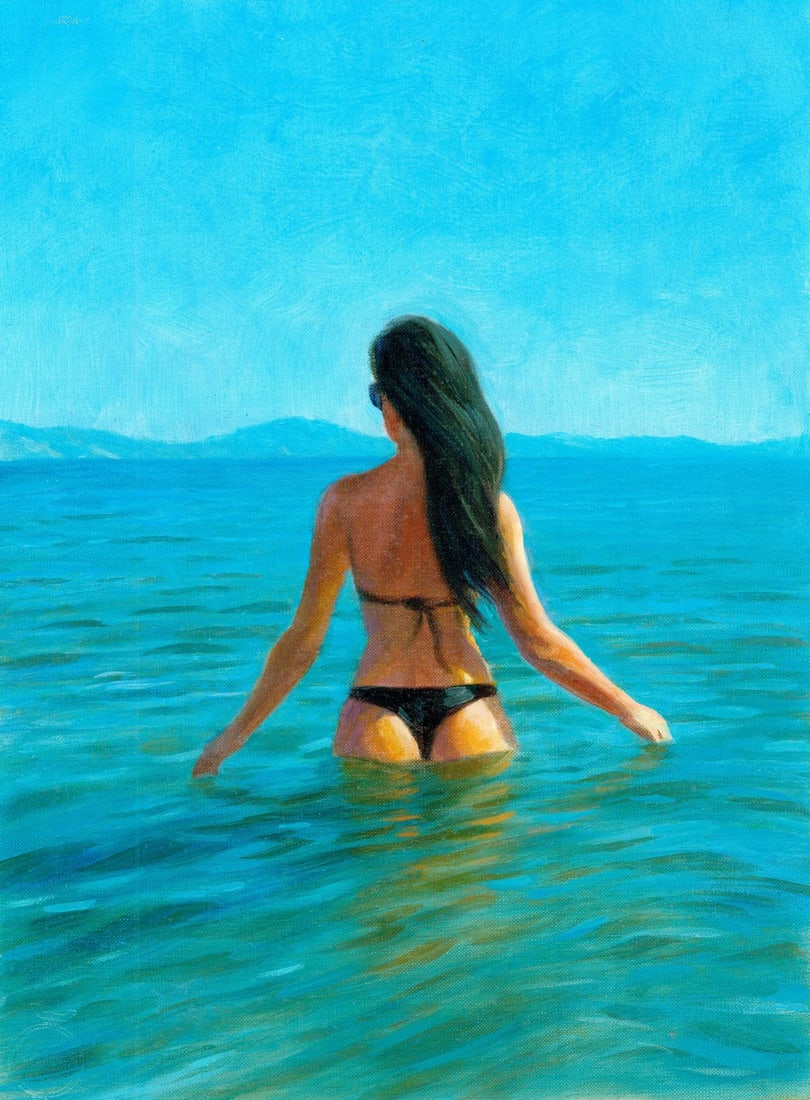 Sergey Kushanov (Ukraine,20/21C) oil painting: ARTIST: Sergey Kushanov (Ukrainian, 20/21 centuries) TITLE: Dolce Vita (titled on verso) MEDIUM: oil on heavy paper CONDITION: Very good. No visible inpaint under UV light.<