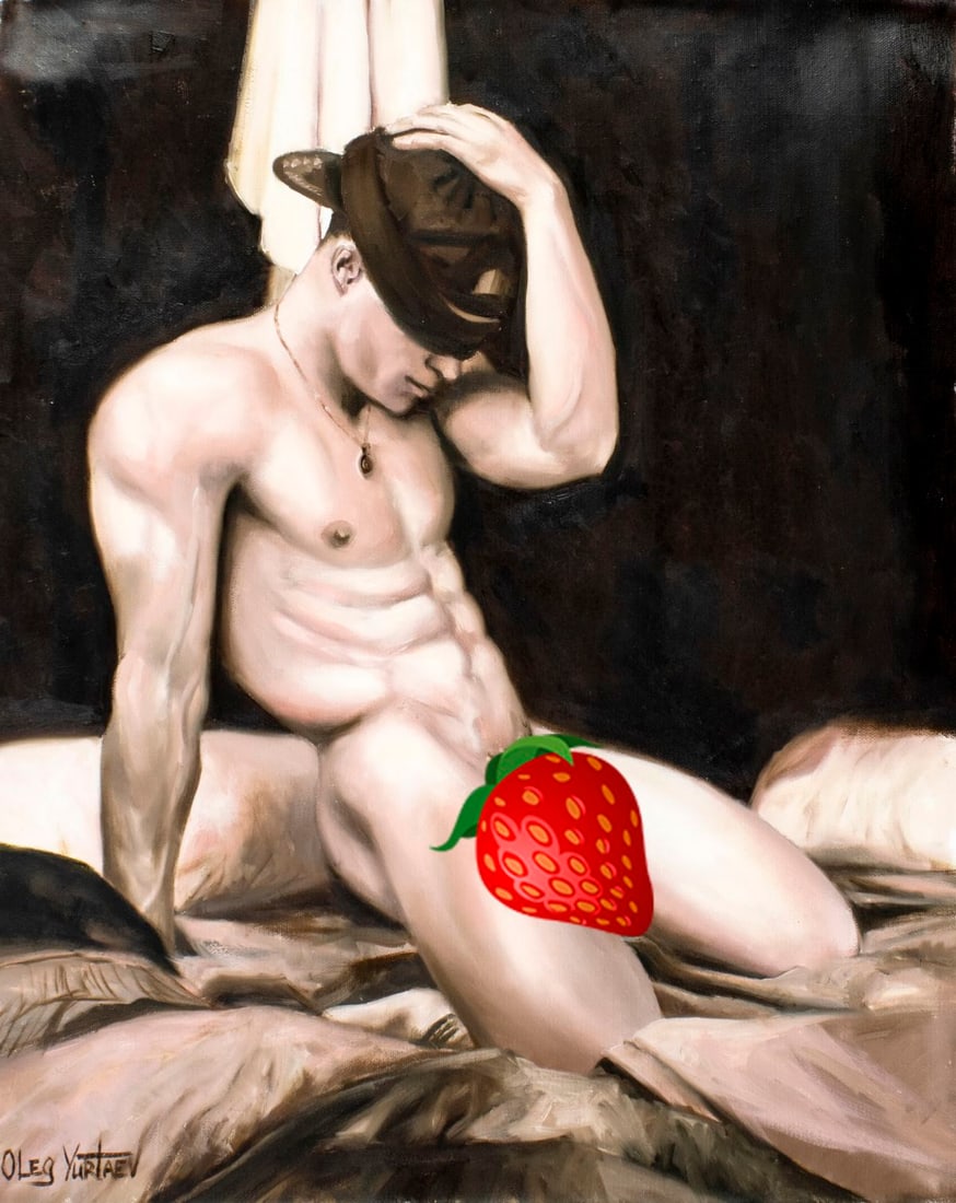 Oleg Yurtaev (Russia,b 1981) oil painting: ARTIST: Oleg Yurtaev (Russian, born 1981) TITLE: Male Nude - I am All Yours (titled on verso) MEDIUM: oil on canvas CONDITION: Unstretched (In-House stretching available). V