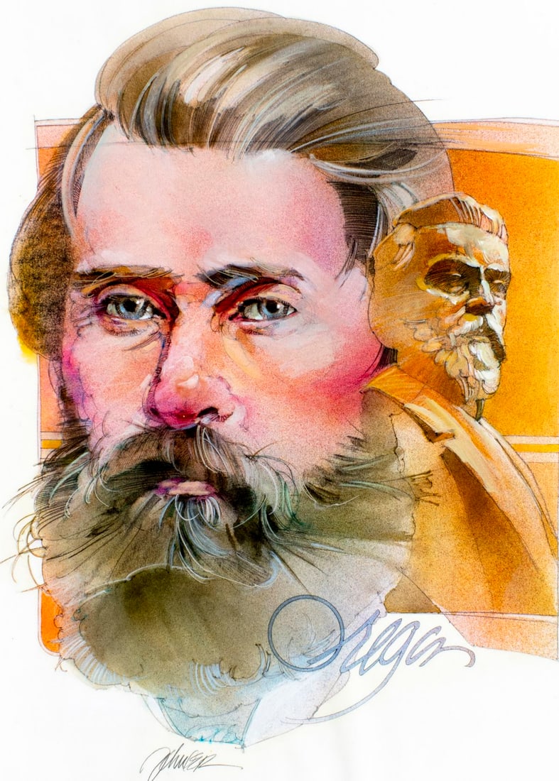 Mark Schuler (KS,1951-2015) mixed media painting: ARTIST: Mark Schuler (Kansas, 1951 - 2015) TITLE: Portrait of Jason Lee (titled on verso) YEAR: 1982 MEDIUM: mixed media on board CONDITION: Minor dama