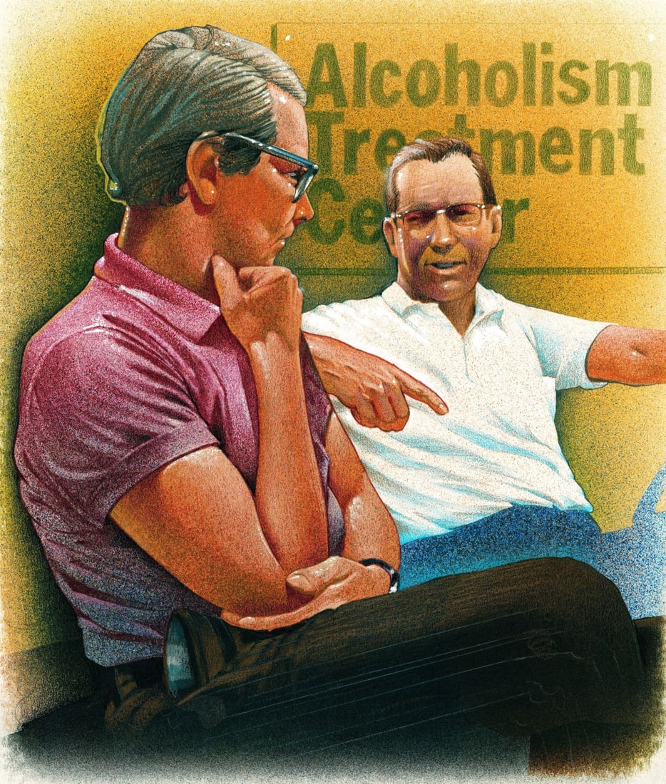 Jim Butcher (MD,b 1944) mixed media painting: ARTIST: Jim Butcher (Maryland, born 1944) TITLE: Alcoholism (titled on verso) YEAR: 1981 MEDIUM: mixed media on board CONDITION: Few crease lines by the
