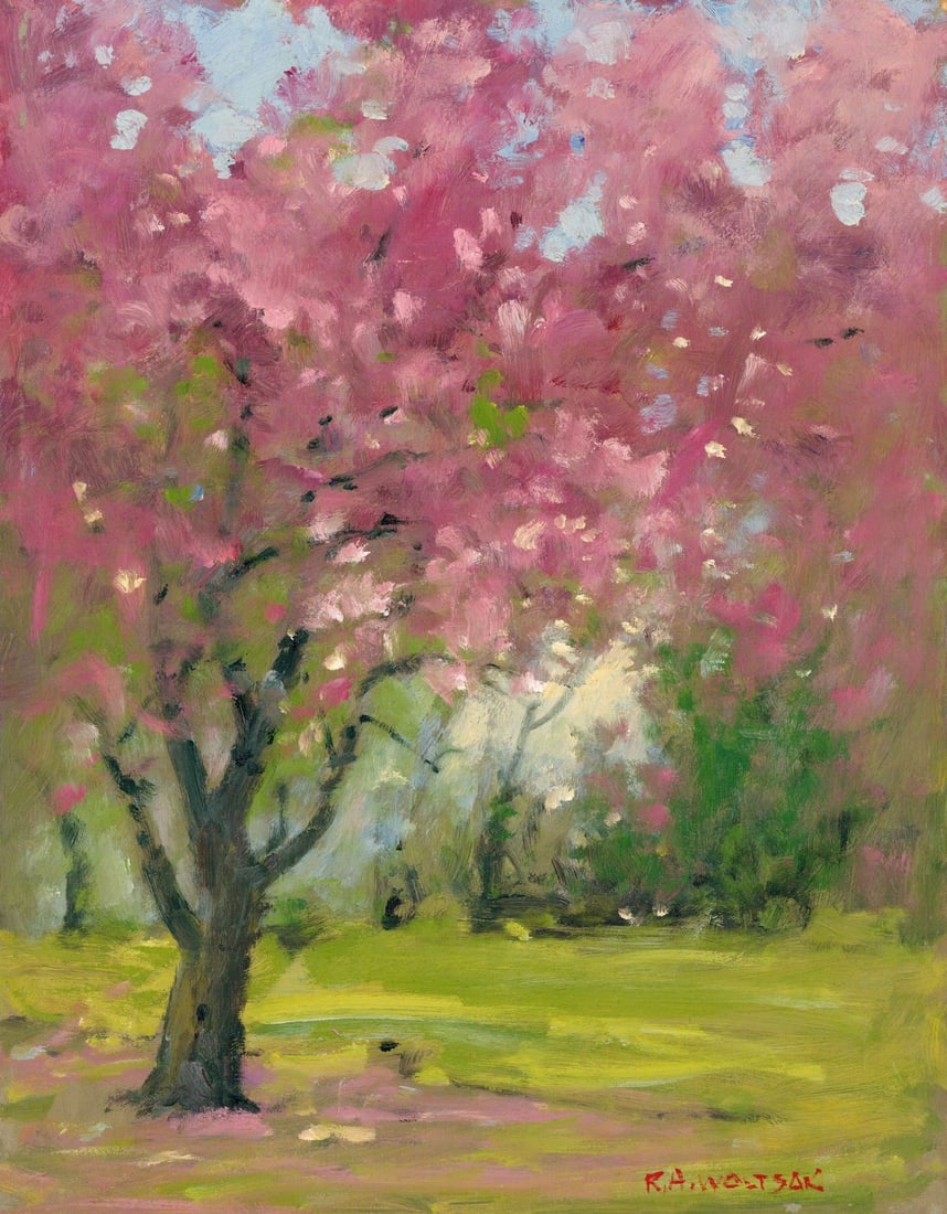 Robert Waltsak (NJ,b 1944) oil painting: ARTIST: Robert Alan Waltsak (New Jersey, born 1944) TITLE: Garden Landscape MEDIUM: oil on board CONDITION: Minor damages to the upper right corner. Few minor scratches/pain
