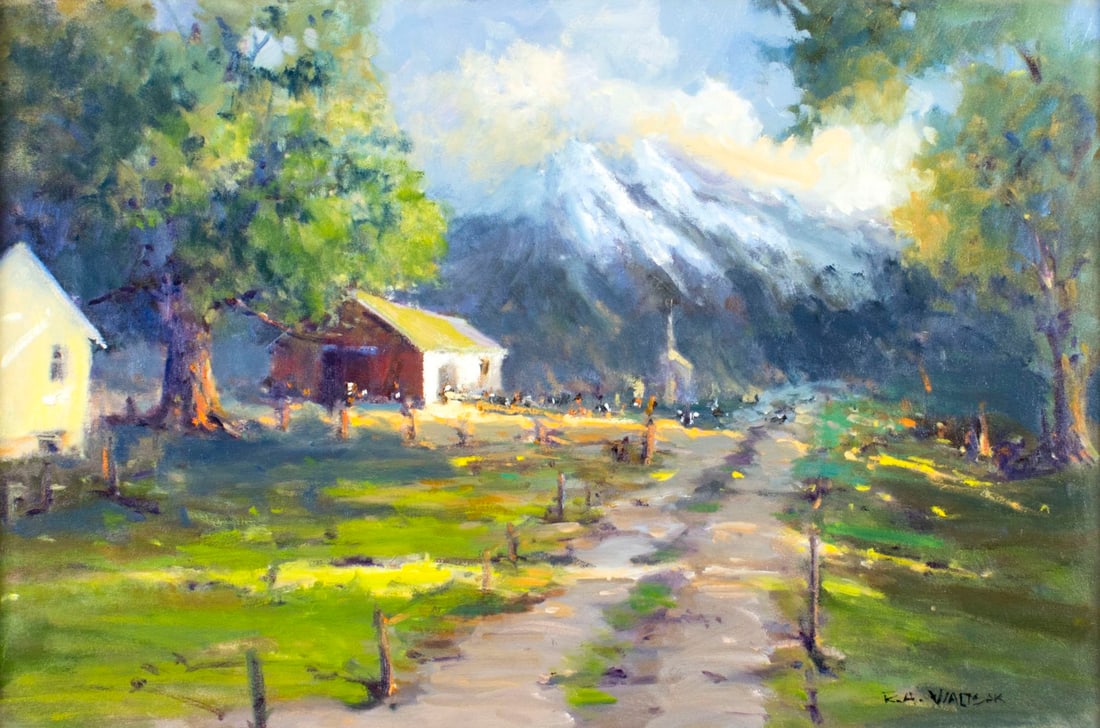 Robert Waltsak (NJ,b 1944) oil painting: ARTIST: Robert Alan Waltsak (New Jersey, born 1944) TITLE: Country Landscape MEDIUM: oil on canvas CONDITION: Very good. No visible inpaint under UV light. ART S
