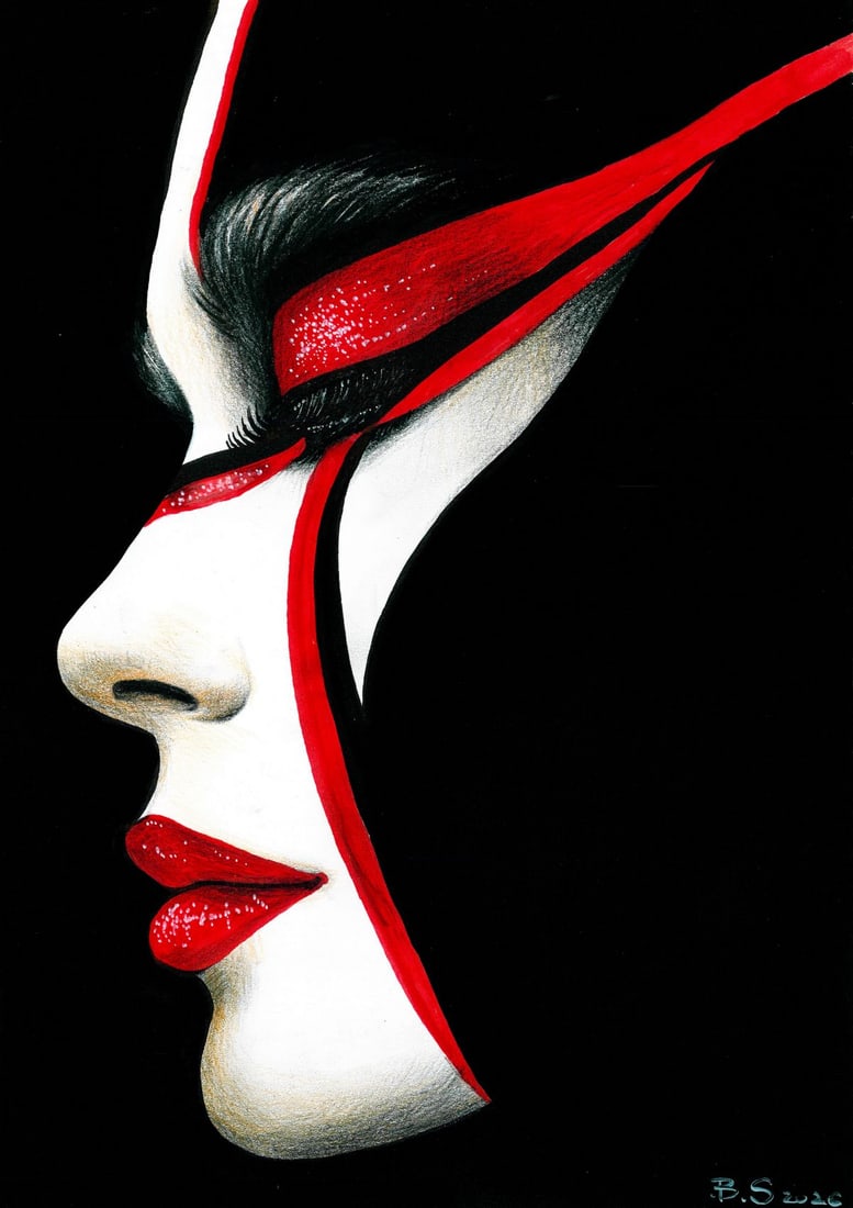 Svetlana Bedna (Ukraine,b 1982) mixed media painting: ARTIST: Svetlana Bedna (Ukraine, born 1982) TITLE: Portrait of Woman in Profile MEDIUM: mixed media on paper CONDITION: Very good. ART SIZE: 12 x 8 inche
