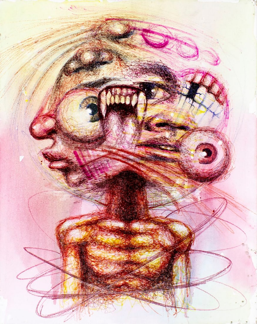Contemporary Louisiana acrylic painting signed: ARTIST: - (Louisiana, 20/21 centuries) TITLE: Morbid Orbid (titled on verso) YEAR: 2023 MEDIUM: acrylic on canvas CONDITION: Very good. No visible inpa
