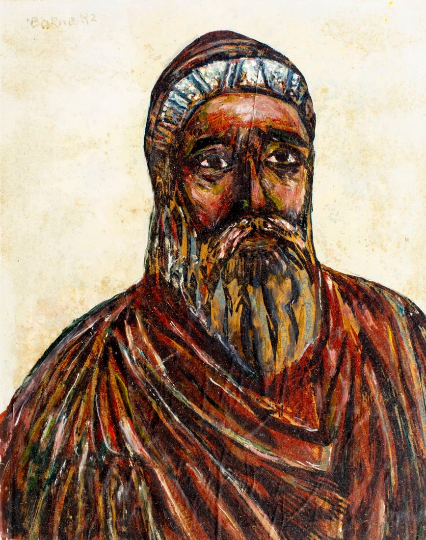 Mortimer Borne (NY,Poland,1902-1987) oil painting: ARTIST: Mortimer Borne (New York, Polish, 1902 - 1987) TITLE: Portrait of Man YEAR: 1982 MEDIUM: oil on board CONDITION: Minor craquelure. No visible inp