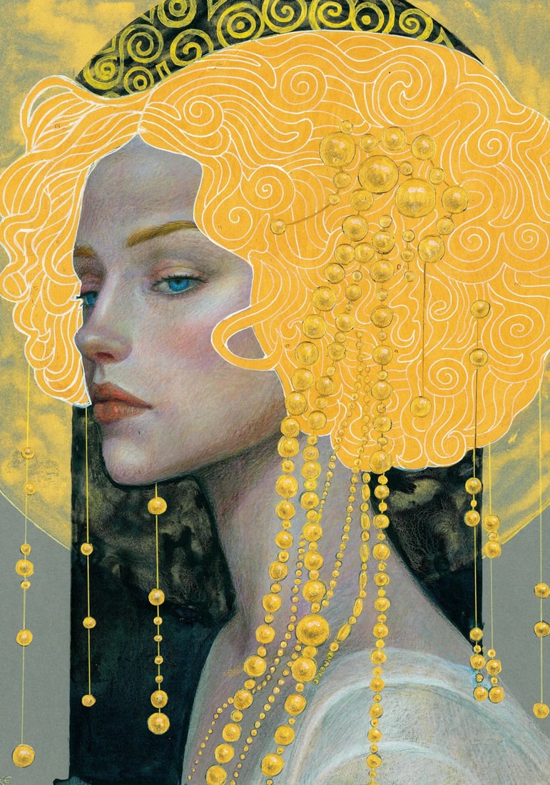 Katerina Grigorenko (Ukraine,b 1999) mixed media painting: ARTIST: Katerina Grigorenko (Ukraine, born 1999) TITLE: Portrait of Woman MEDIUM: mixed media on heavy paper CONDITION: Very good. ART SIZE: 12 x 8 inche