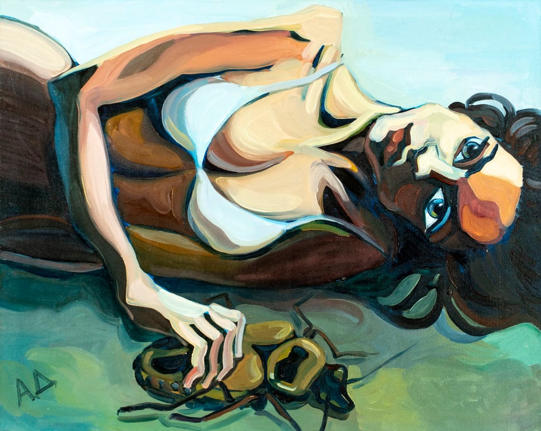 Anna Demidova (US,Russia,20/21C) oil painting: ARTIST: Anna Demidova (American, Russian, 20/21 centuries) TITLE: Reclining Woman YEAR: 2004 MEDIUM: oil on canvas CONDITION: Some scratches mostly by ed