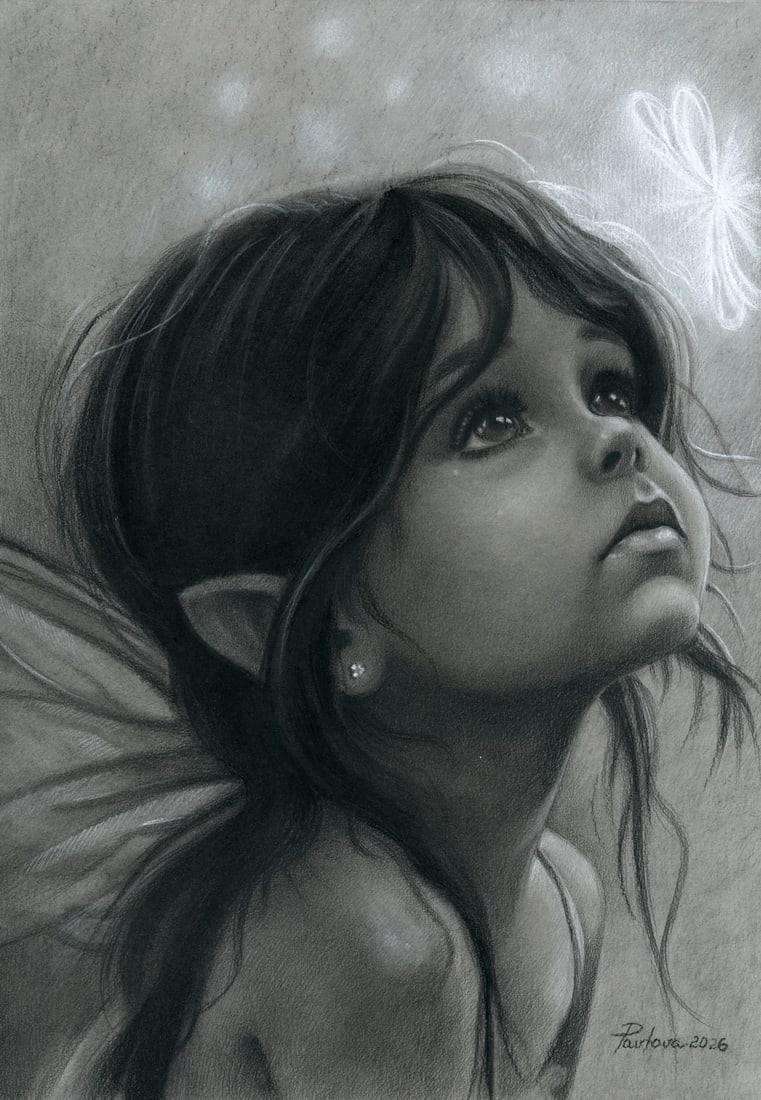 Olena Pavlova (Ukraine,20/21C) pastel painting: ARTIST: Olena Pavlova (Ukraine, 20/21 centuries) TITLE: Portrait of Fairy Girl MEDIUM: pastel on heavy paper CONDITION: Very good. ART SIZE: 17 x 12 inch