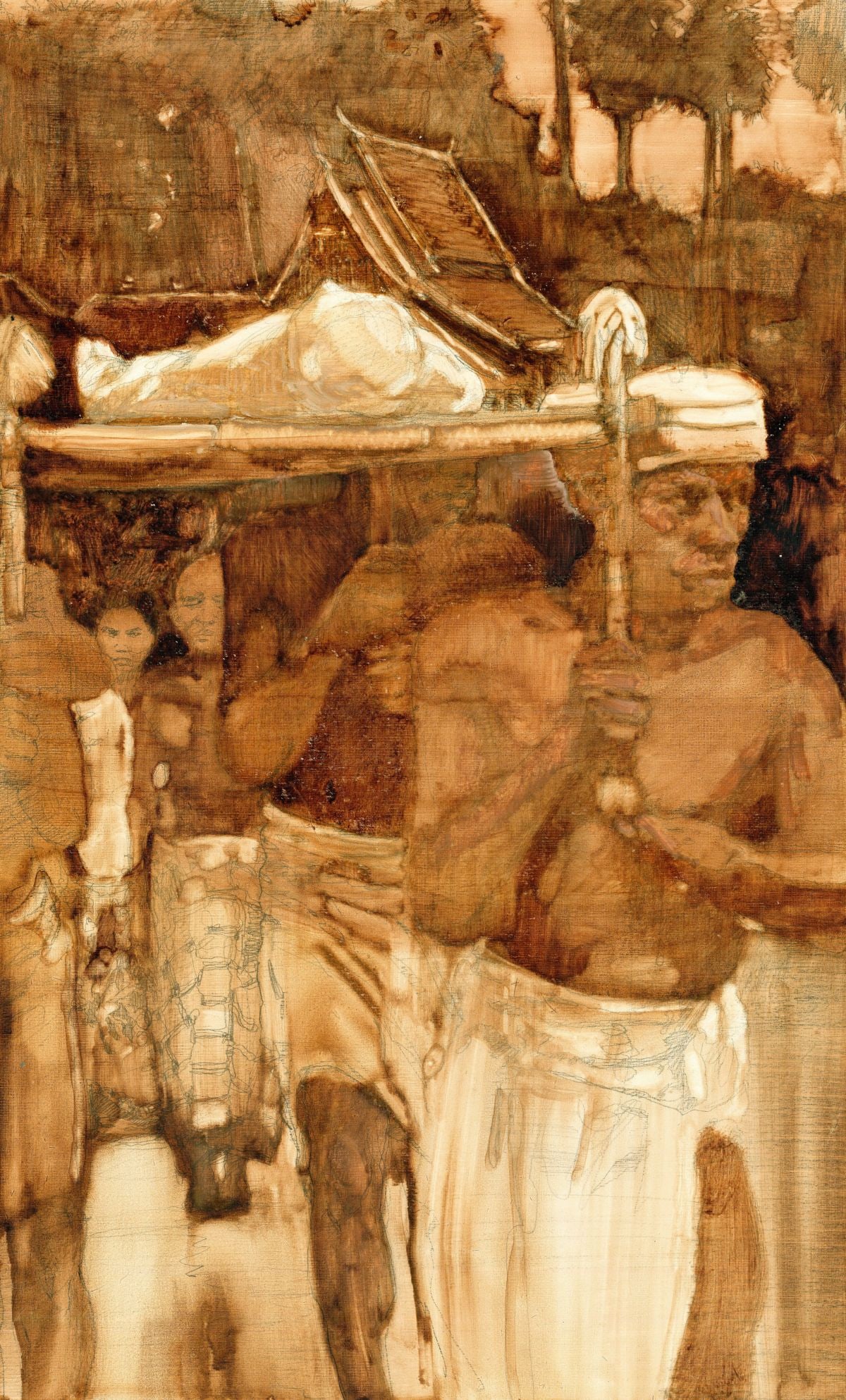Walt Spitzmiller (MO,1944-2020) oil painting: ARTIST: Walter Spitzmiller (Missouri, 1944 - 2020) TITLE: Illustration - Lord Jim YEAR: 1980 MEDIUM: oil on board CONDITION: Some minor paint losses. No
